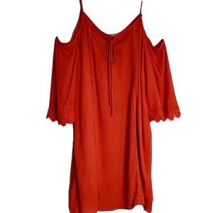 Rust colored dress with off shoulder sleeves L